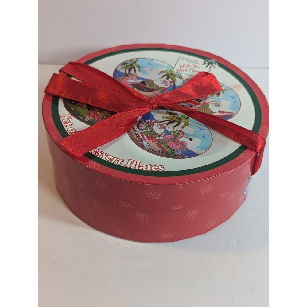 (4) Brighten The Season Christmas 6 1/4 In Plates Gift Set Wish You Were Here